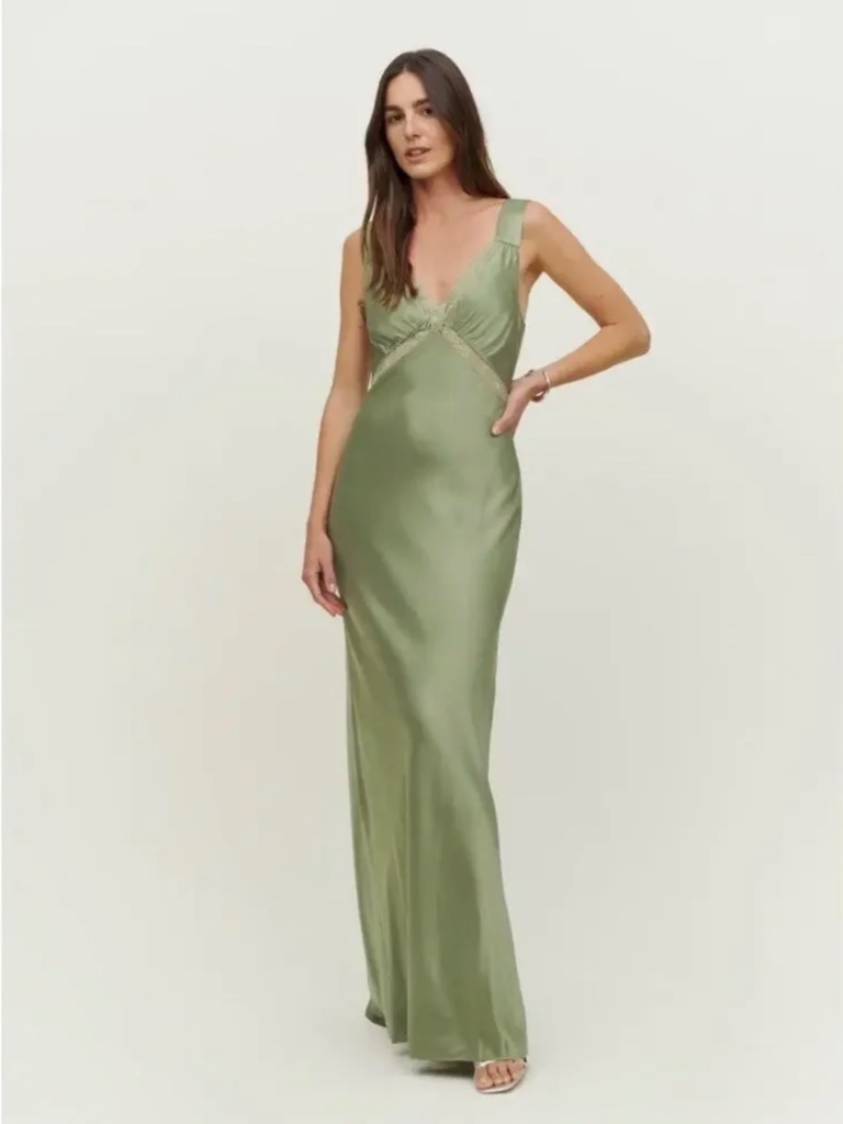 Reformation Chania Silk Dress Artichoke - Size M